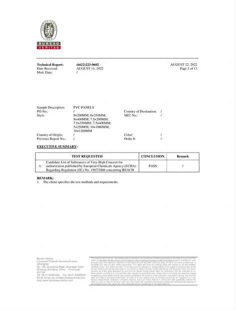 Chiny HAINING HAOBO BUILDING MATERIALS CO.,LTD Certyfikaty